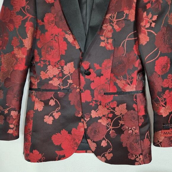 Mazari Tuxedo Jacket & Bowtie Sz S Black Red Floral Formal Holiday Evening - Picture 4 of 16